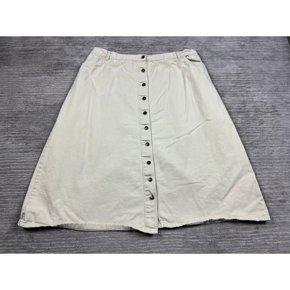 Woman Within Skirt Women 22W Beige Denim A-Line Button Front Cotton Casual Midi